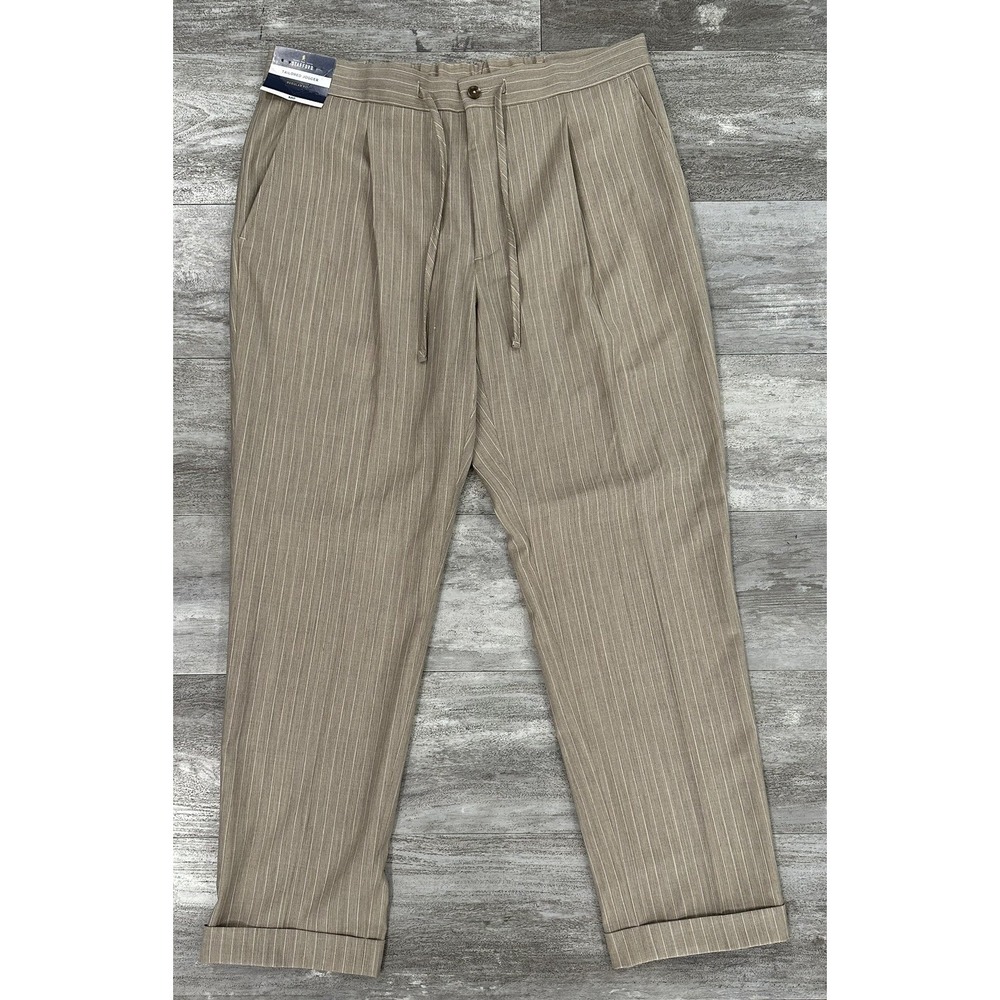 Stafford Tailored Wool Blend Jogger Womens 38 Regular Fit Tan Stripe Pleated NEW